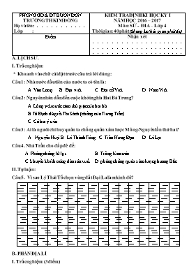 Đề kiểm tra định kì học kì I Lịch sử và Địa lí lớp 4 - Năm học 2016-2017 - Trường Tiểu học Mai Động